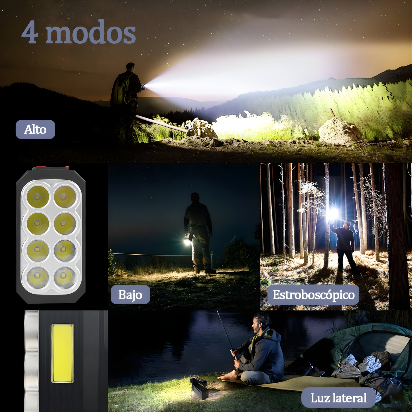 Lámpara Solar 8 LEDs COB – Iluminación Potente, Recargable y con Sensor Automático