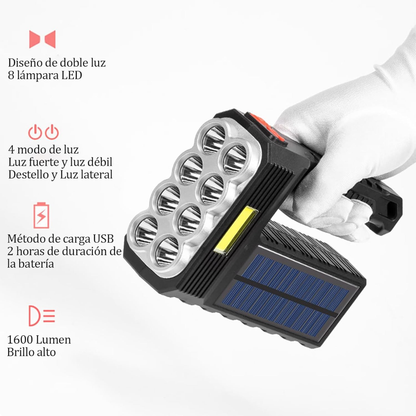 Lámpara Solar 8 LEDs COB – Iluminación Potente, Recargable y con Sensor Automático