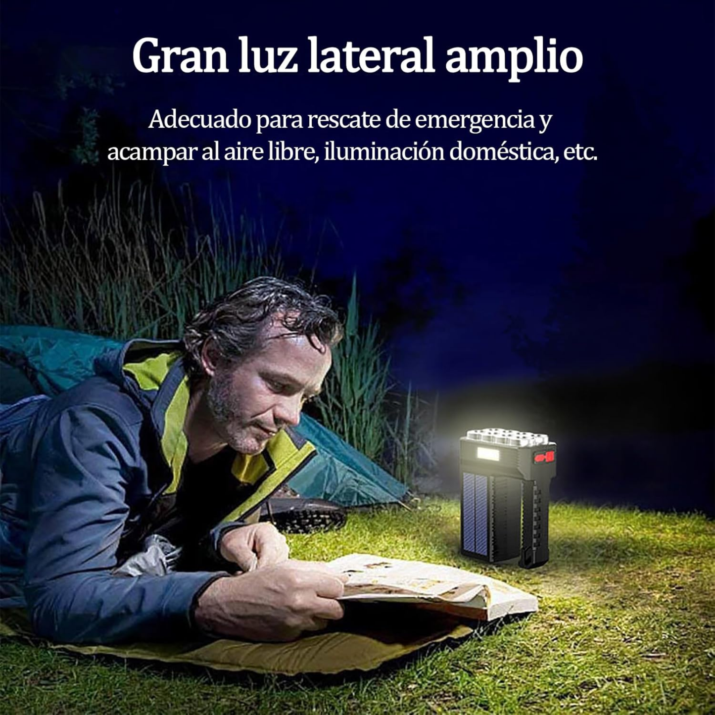 Lámpara Solar 8 LEDs COB – Iluminación Potente, Recargable y con Sensor Automático